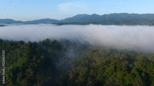 Aerial view of morning sky and mountains