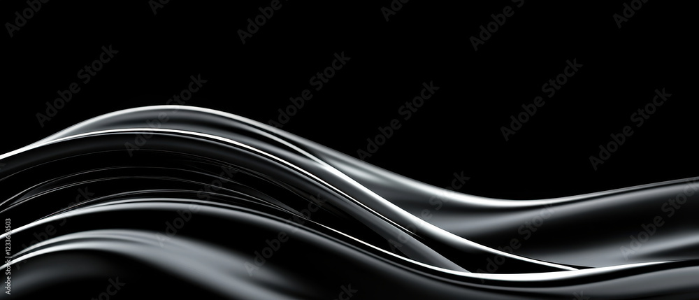 Obraz premium Sleek black waves create mesmerizing digital effect, showcasing smooth gradients and shimmering light. This elegant design evokes sense of calm and sophistication