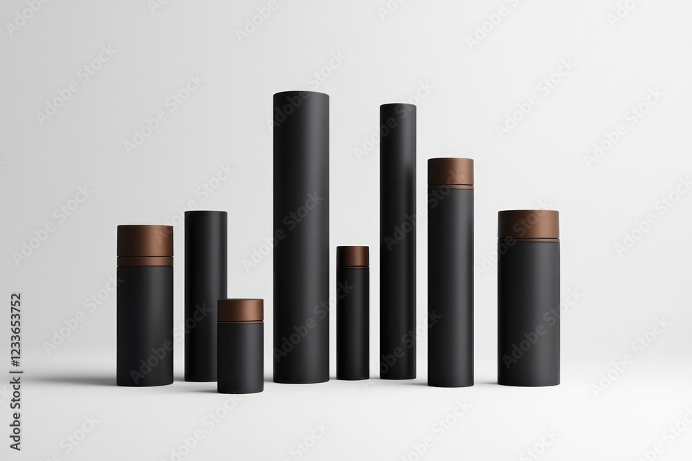 A set of cosmetic tubes in varying sizes, displayed against a clean white background for product design inspiration. A set of cosmetic tubes in varying sizes, displayed against a clean white background for product design inspiration.