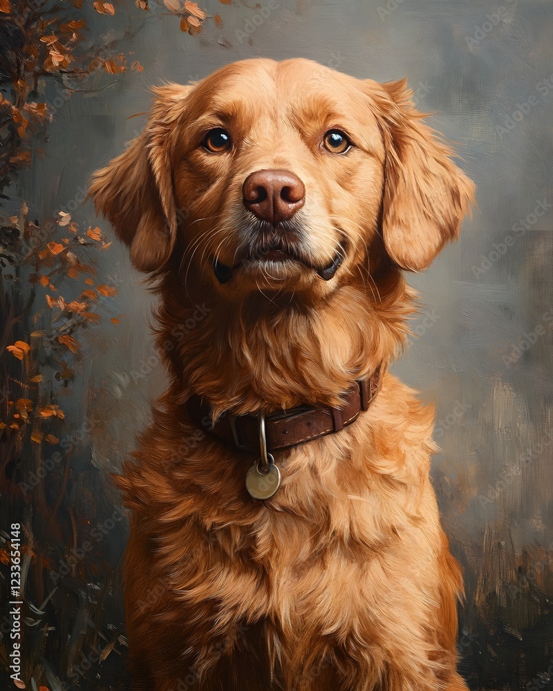 Majestic Golden Retriever in Autumn Forest Backdrop with Warm Tones and Cozy Atmosphere Majestic Golden Retriever in Autumn Forest Backdrop with Warm Tones and Cozy Atmosphere
