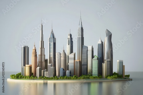 Wallpaper Mural Modern city skyline, island, ocean, render, background, development, presentation Torontodigital.ca