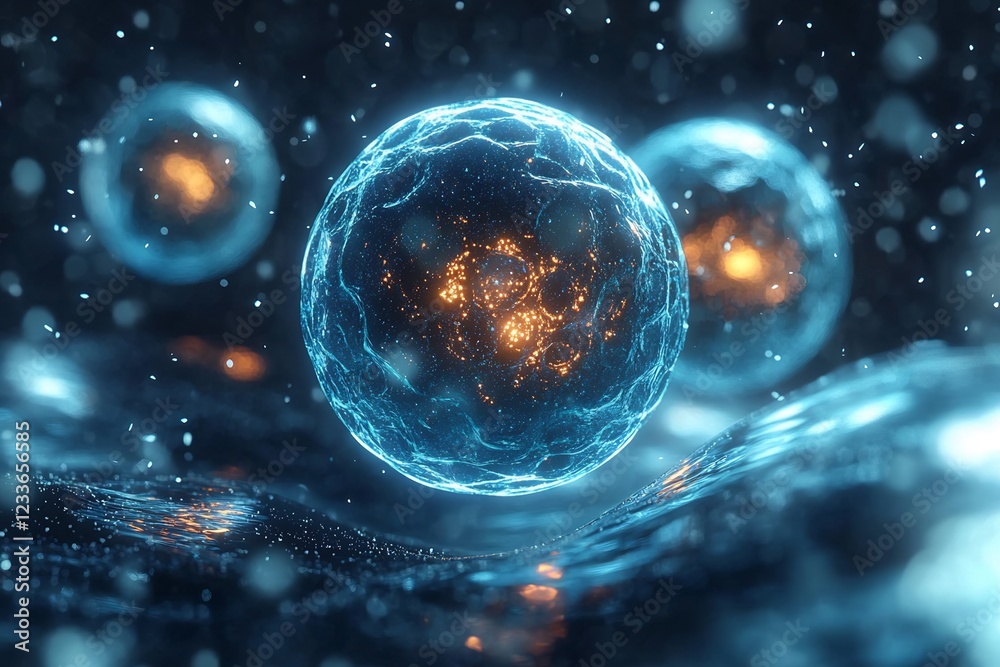 Naklejka premium Celestial Spheres: A Symphony of Glowing Orbs
