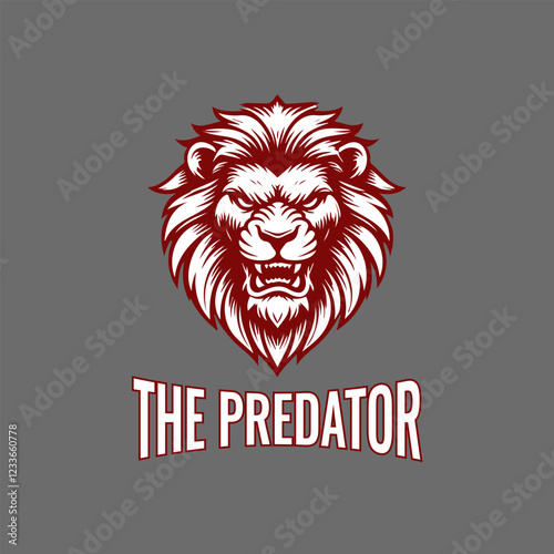 Angry lion head in white and red color vector logo 