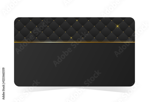 Elegant metallic gold membership VIP card design. Black leather background with copy space. Vector illustration on transparent background