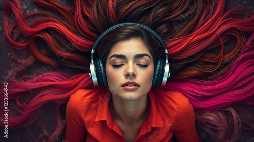 Red Hair Headphones Music