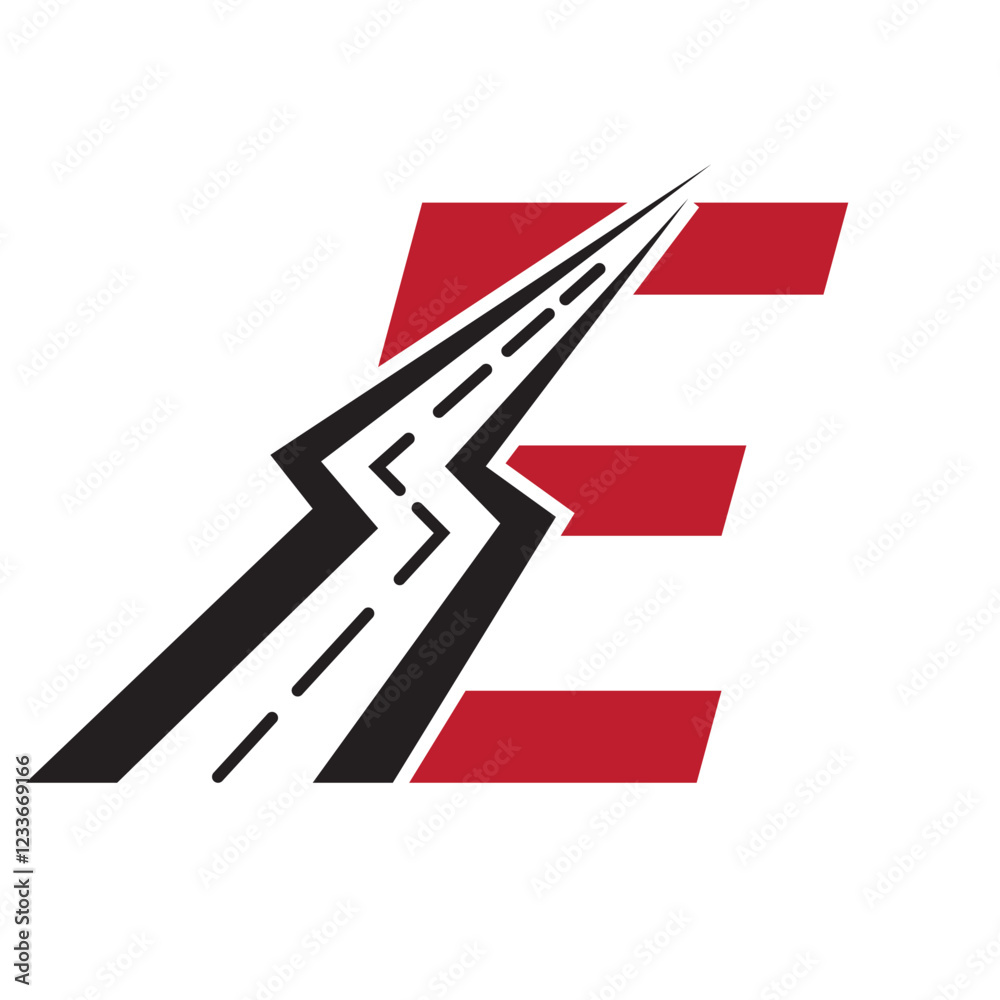 Initial Road Logo Design On Letter E For Transportation and freight Symbol Vector