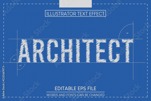 Architect drawing text effect, editable engineering and architectural text style
