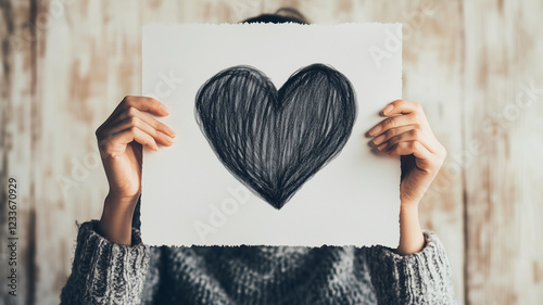 hand-drawn black heart outline on a white sheet of paper,