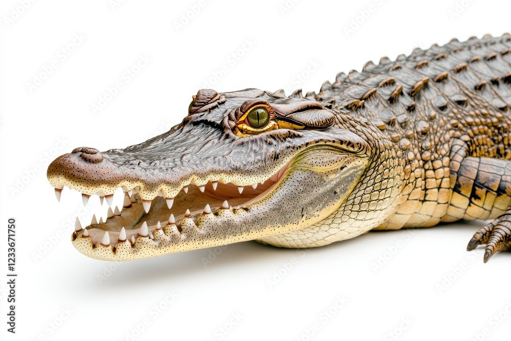 Naklejka premium Close-up of a fierce crocodile showcasing its sharp teeth and scales.