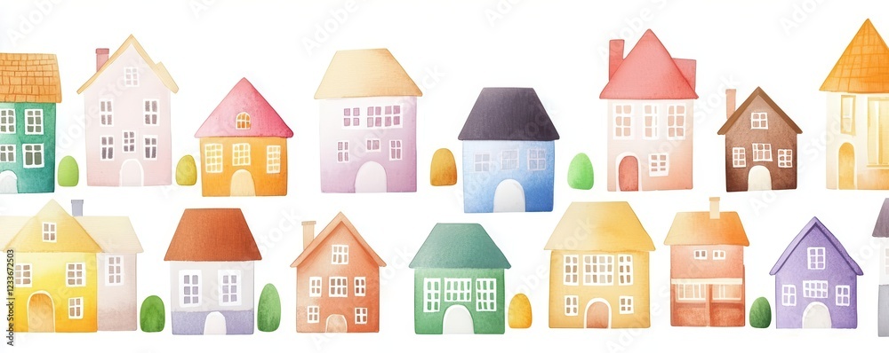 Colorful hand-drawn houses in various styles and shapes. Colorful hand-drawn houses in various styles and shapes.