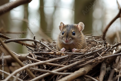 mouse in the dry grass photo