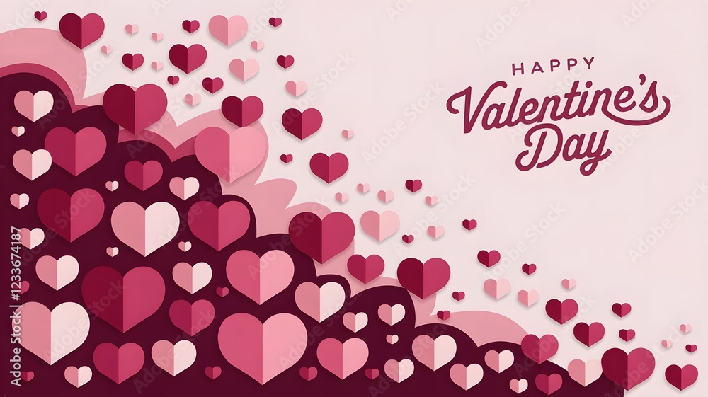 Obraz premium Happy Valentines Day Banner with Hearts And Flowers