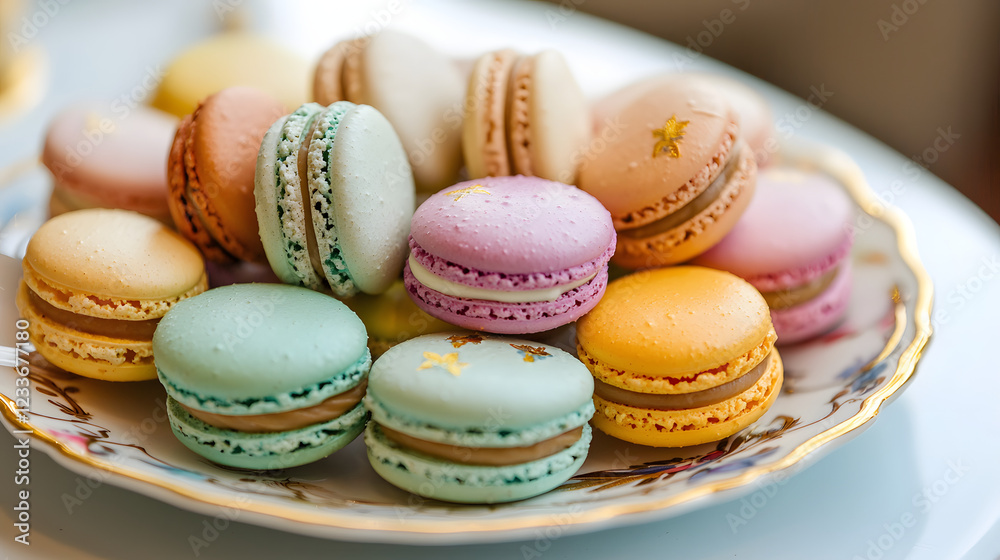 Fototapeta premium A plate of assorted colored macarons