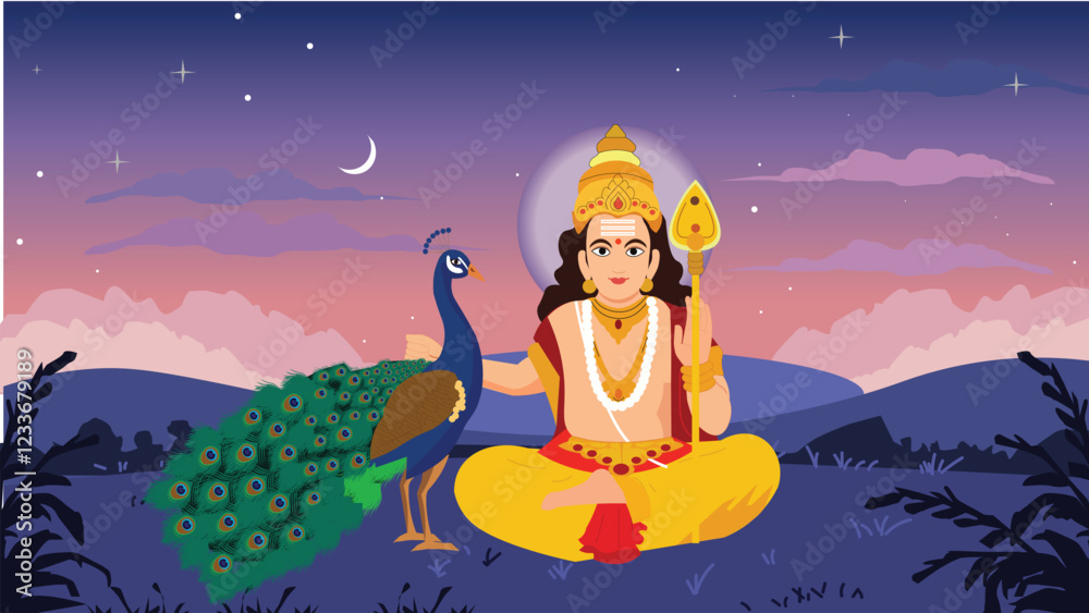 Lord Kartikeya with His Divine Peacock