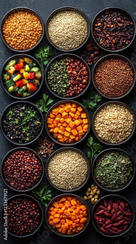Wallpaper Mural Assortment of Grains Legumes and Seeds in Dark Bowls Torontodigital.ca