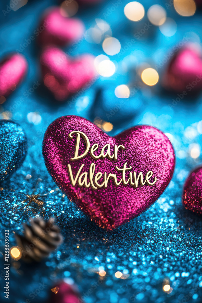 Obraz premium Valentine’s Day greeting card with text and hearts.