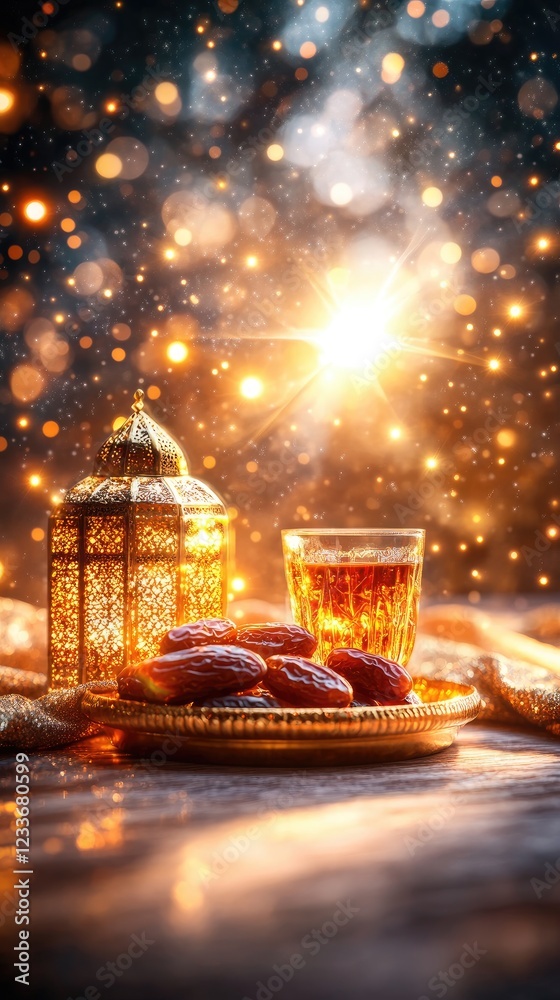 Ramadan Blessings: Plate of Dates with a Serene Background Ramadan Blessings: Plate of Dates with a Serene Background