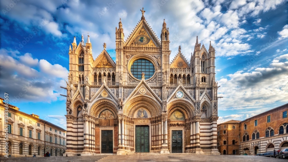Fototapeta premium Gothic architecture, Siena Cathedral, Italy, church facade, stone columns, ornate details
