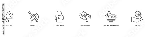 Advertising icon vector illustration concept with icon of marketing, target, customer, promotion, online marketing, and sales