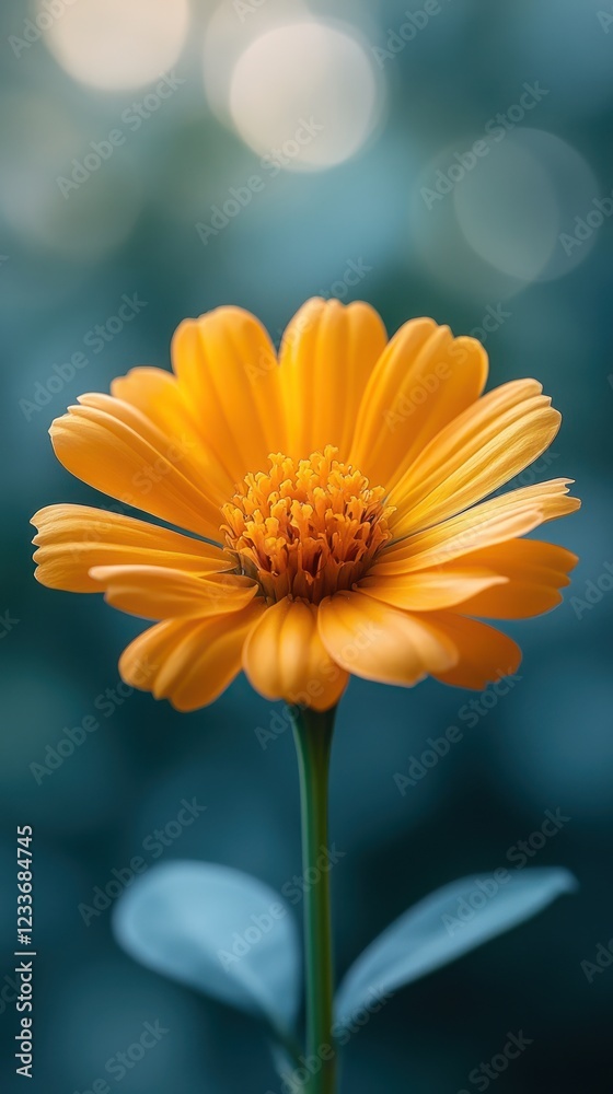 Close-up of a Vibrant Orange Flower with a Teal Background Close-up of a Vibrant Orange Flower with a Teal Background