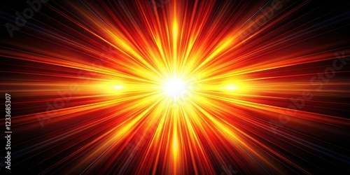 Asymmetric red light burst on black background with vibrant orange and yellow hues, abstract, dark,  abstract