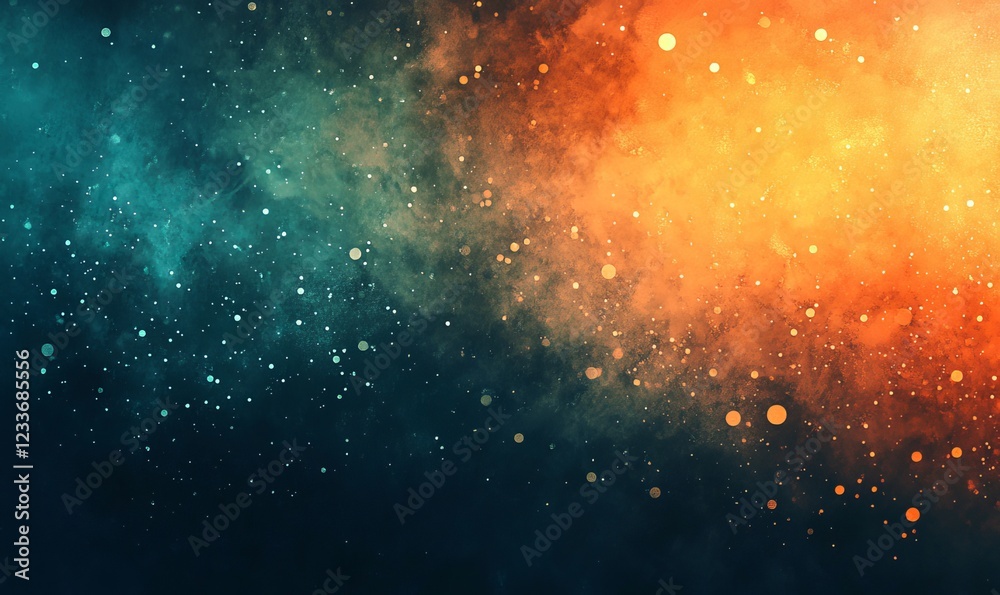 Naklejka premium Cosmic Nebula, Teal and Orange Hues 