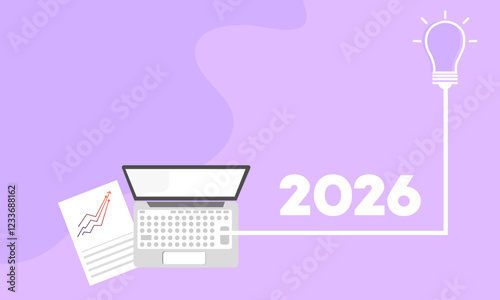 2026 are connected to a lightbulb, symbolizing planning, innovative ideas. Strategic vision for future growth.
