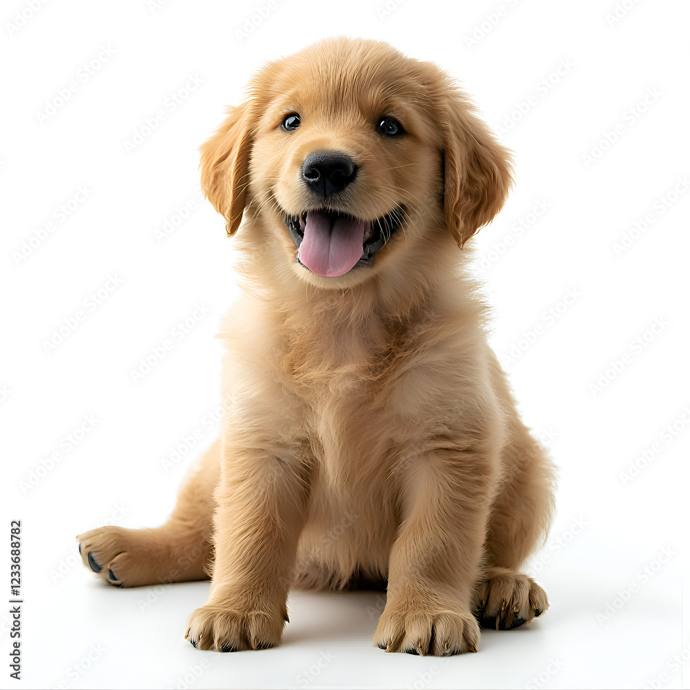 Adorable Golden Retriever Puppy Sitting with Joyful Expression in Pet Photography Adorable Golden Retriever Puppy Sitting with Joyful Expression in Pet Photography