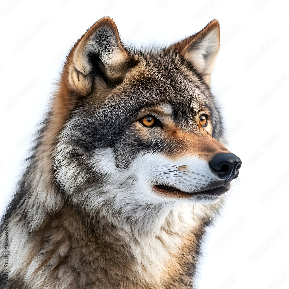 Fototapeta premium Majestic Gray Wolf Close-Up Portrait in Natural Habitat with Stunning Detail and Serene Expression