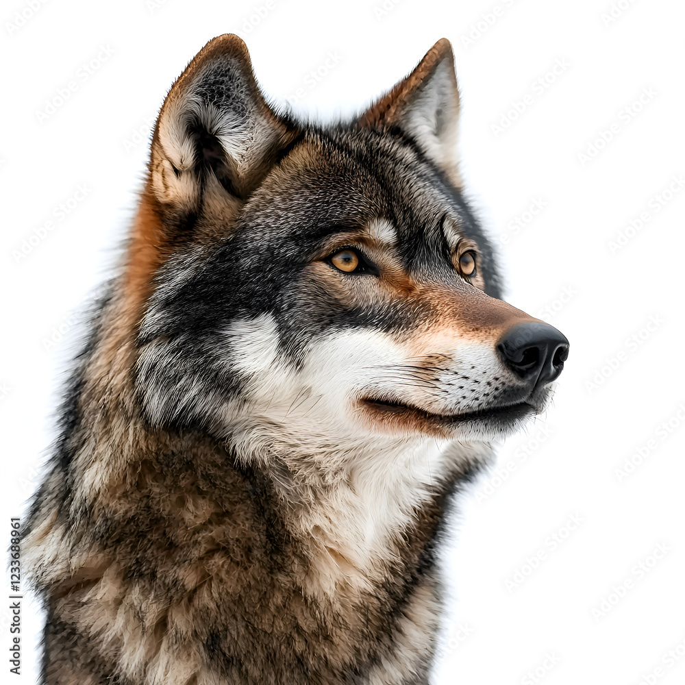 Obraz premium Majestic Gray Wolf Portrait in Wilderness Capturing Wildlife Beauty and Behavior
