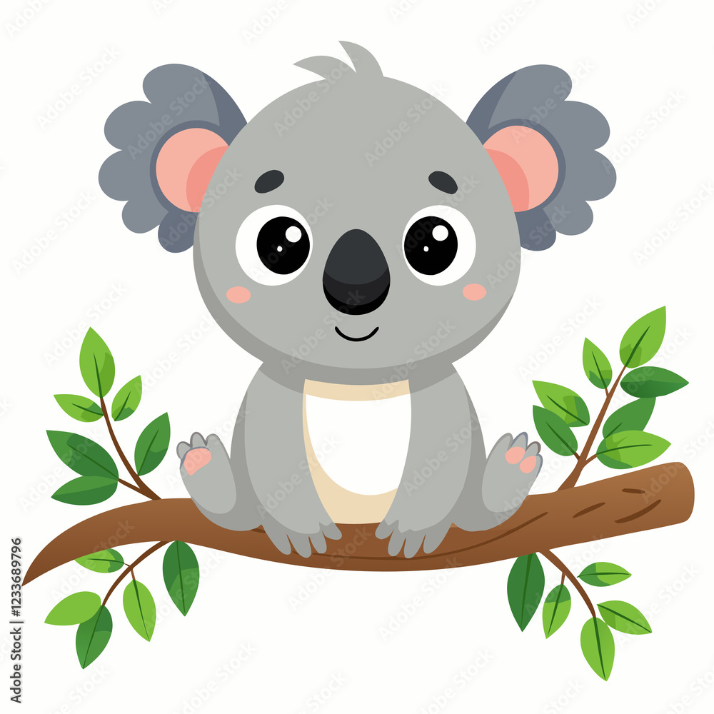 Obraz premium cute grey koala perch on tree branch, isolated white