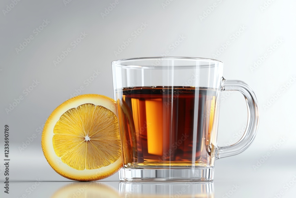 Glass teacup, lemon, studio, beverage, refreshment Glass teacup, lemon, studio, beverage, refreshment