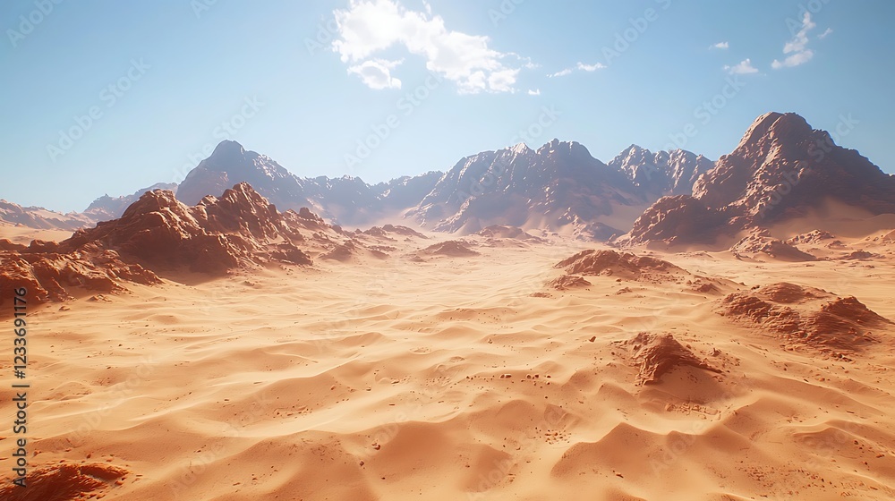 Fototapeta premium Desert Mountain Landscape, Sunny Day, Aerial View, Scenic Background, Travel Destination.