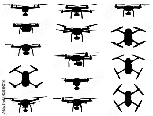 DRONES SILHOUETTE ON WHITE BACKGROUND