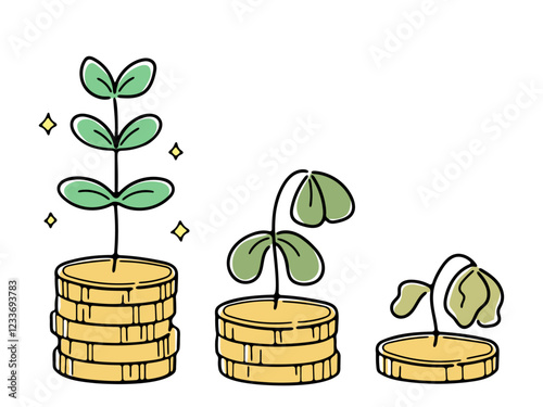 お金が減っていくイメージを植物で表現したイラスト(カラー1)