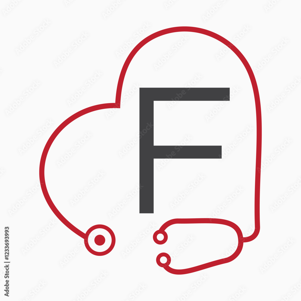 Fototapeta premium Initial Letter F Health Care Logo Concept With Stethoscope Symbol Vector Template