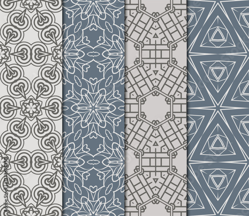 set of Seamless texture of floral decorative ornament. Vector illustration. For the interior design, printing, web and textile