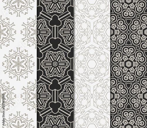 set of Seamless texture of floral decorative ornament. Vector illustration. For the interior design, printing, web and textile