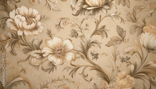 Wallpaper Mural Charming Vintage Beige Wallpaper Featuring a Shabby Chic Floral Pattern, Evoking a Timeless and Elegant Atmosphere Perfect for Home Decor or Design Inspiration. Torontodigital.ca