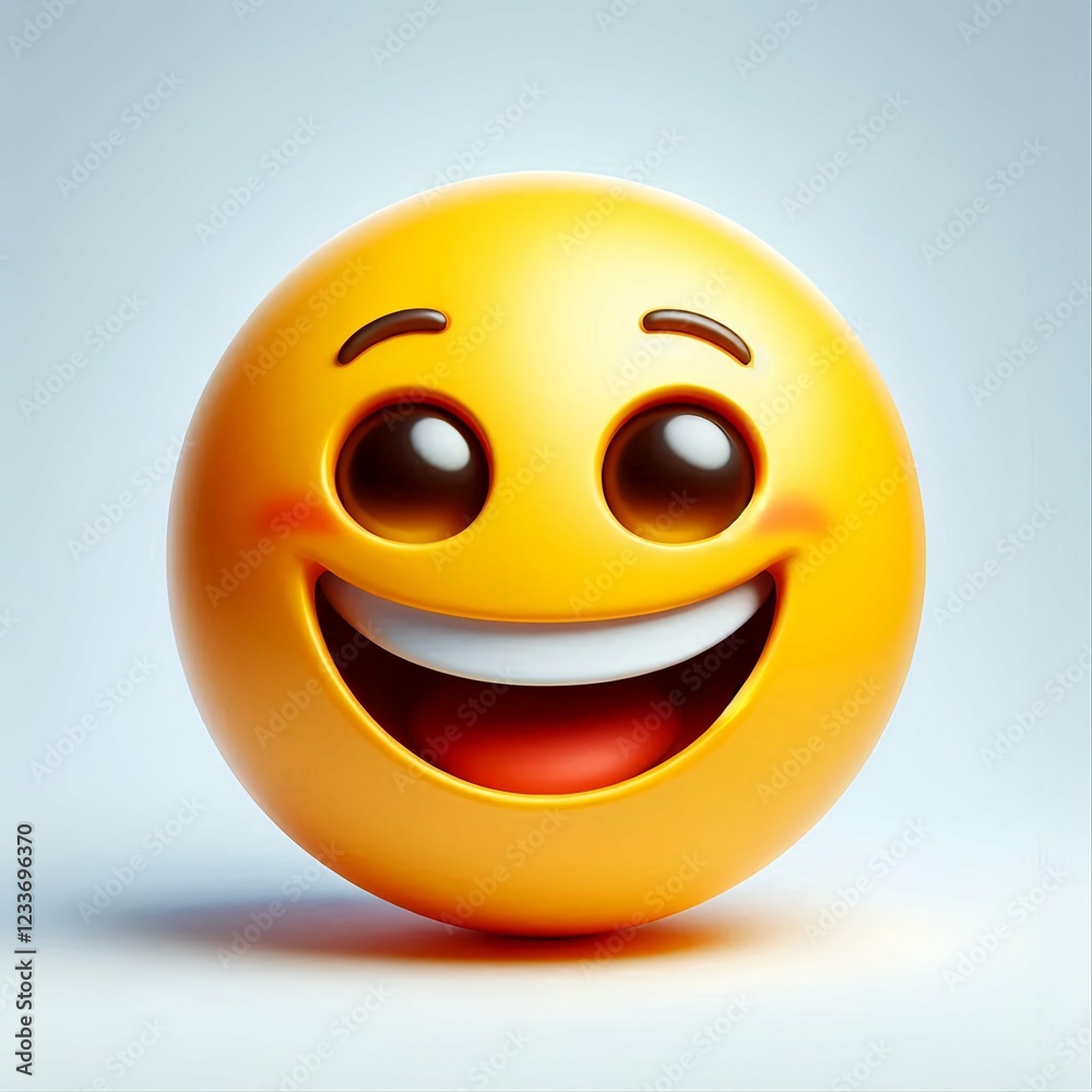 Fototapeta premium Smiling emoji happy and cheerful, representing summer vibes, joy, and fun in a cute cartoon style.