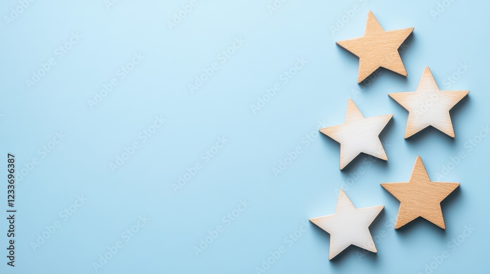 Obraz premium Wooden stars on blue background creating a whimsical and playful decoration for various creative projects