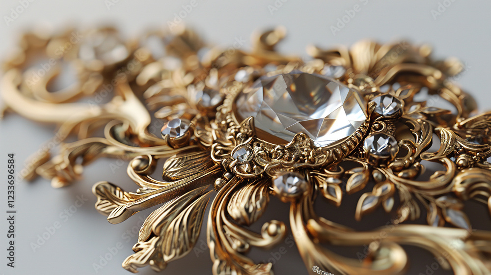 Obraz premium Gold and Crystal Hair Clip Designed For Elegant Clothing and Accessories On White Background