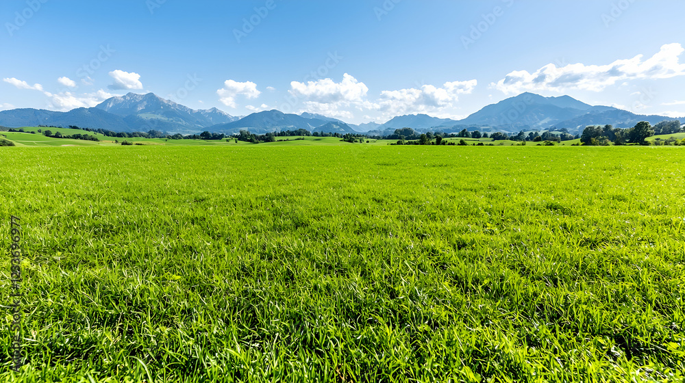 Lush green meadow, mountain backdrop, sunny day, idyllic landscape, nature photography Lush green meadow, mountain backdrop, sunny day, idyllic landscape, nature photography