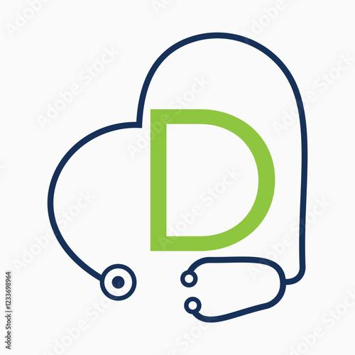 Initial Letter D Health Care Logo Concept With Stethoscope Symbol Vector Template