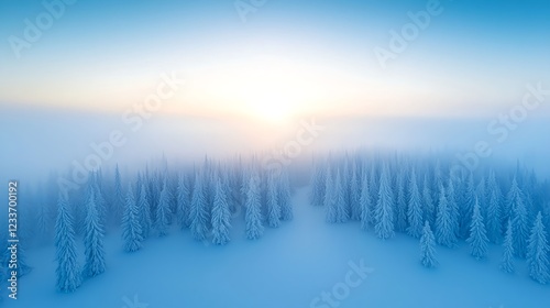 Aerial View of a Snow Covered Forest at