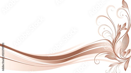 Abstract Floral Design With Wavy Brown Lines