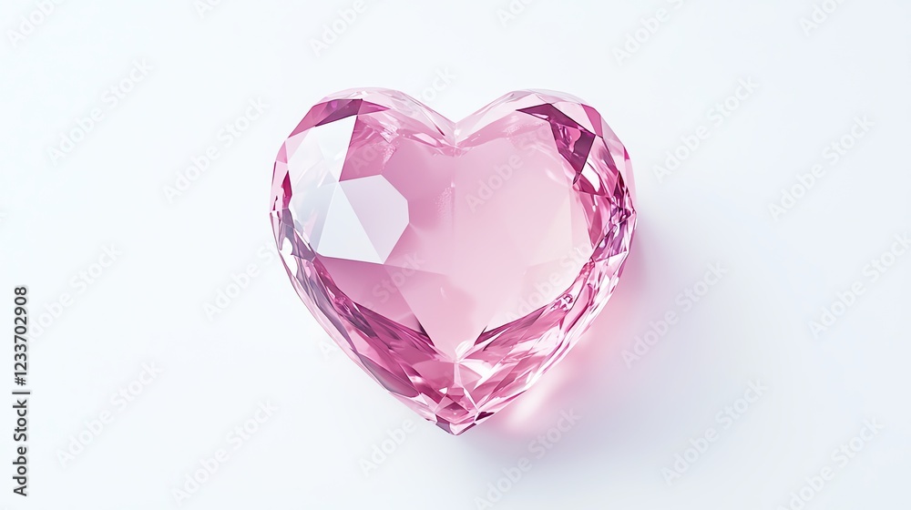 A beautiful pink heart-shaped crystal gemstone, reflecting light and showcasing intricate facets, set against a clean white background for striking contrast. A beautiful pink heart-shaped crystal gemstone, reflecting light and showcasing intricate facets, set against a clean white background for striking contrast.