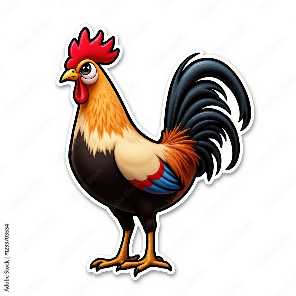 Fototapeta premium Colorful Cartoon Rooster with Vibrant Feathers Perfect for Farm or Wildlife Illustrations