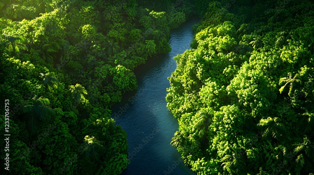 Aerial View of Lush Green Forest with River Aerial View of Lush Green Forest with River
