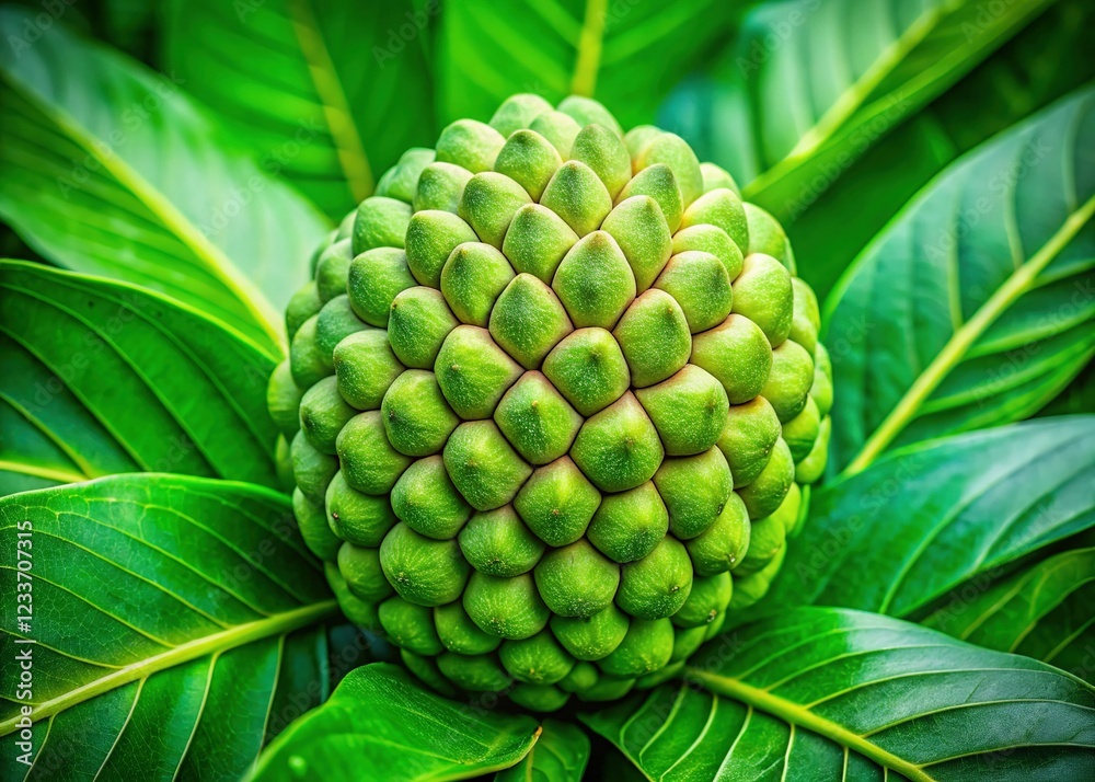 Obraz premium Close-up of a Young and Vibrant Srikaya Fruit with Delicate Textures